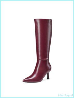Knee High Boots Kitten Heel Pointed Toe Dress Boots Side Zipper